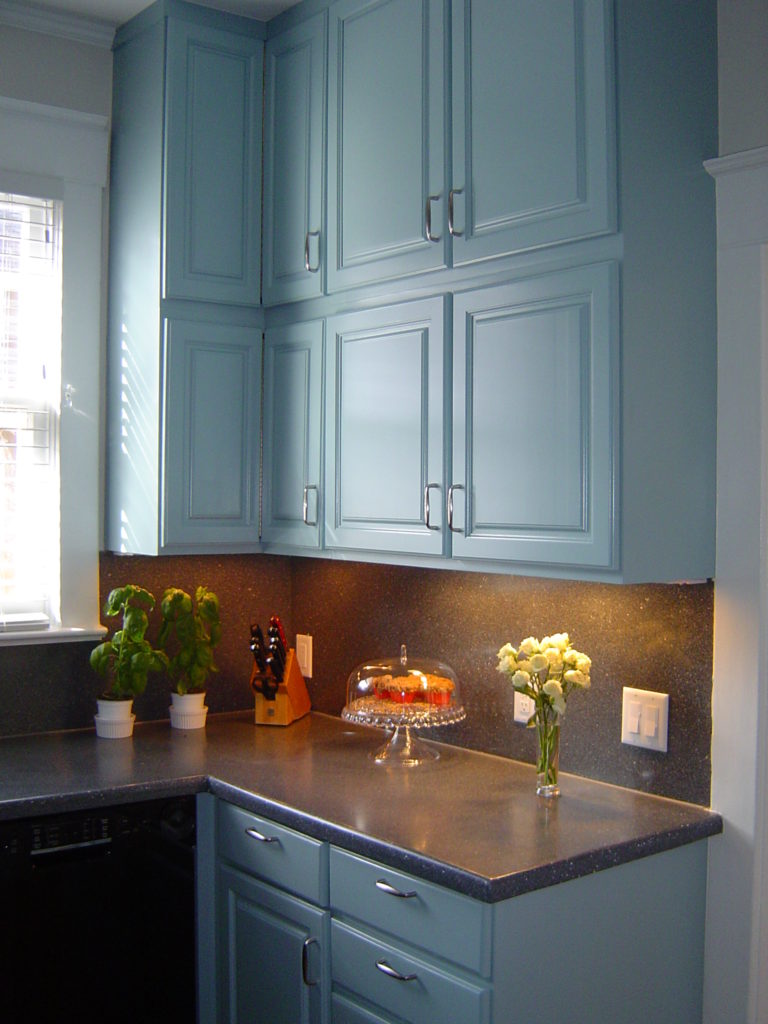 Cabinets Transformed From A Stained Wood Finish To A Fresh New